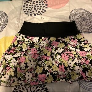 Joey B Black and pink floral ruffle skirt